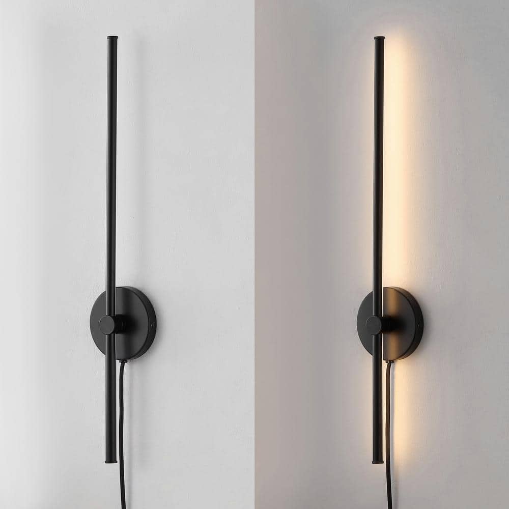 Anton 27.25" Black Iron Minimalist Dimmable Plug-In Sconce