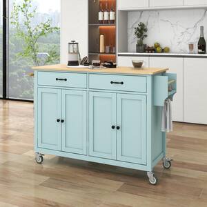 Bunpeony Black Wood 48 in. Kitchen Island Cart with Knife Block and ...