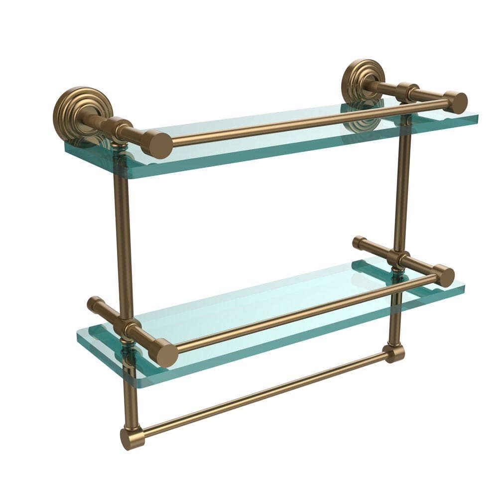Allied Brass 16 in. L x 12 in. H x in. W 2-Tier Gallery Clear Glass  Bathroom Shelf with Towel Bar in Brushed Bronze WP-2TB/16-GAL-BBR The  Home Depot