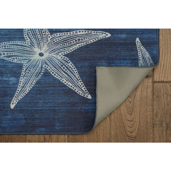 Betta Blue and Light Blue 2 ft. W x 3 ft. L Washable Polyester Indoor/Outdoor Area Rug