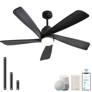 52 in. Indoor/Outdoor Smart Black Wood Ceiling Fan with LED Light and Remote App Control