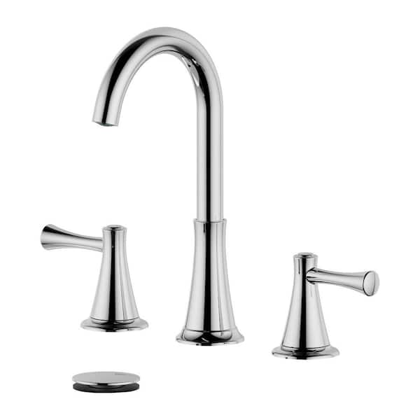Bellaterra Home 8 in. Widespread Double Handle Bathroom Faucet with Pop-Up Drain with Overflow in Polished Chrome