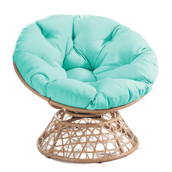 JOYSIDE Yellow Wicker Outdoor Patio Papasan Chair Dining Chair with Turquoise Cushion
