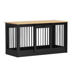 Wooden Heavy-Duty Dog Pens, Large Dog Crate House with Sliding Door for Large Medium Small Dogs, Black