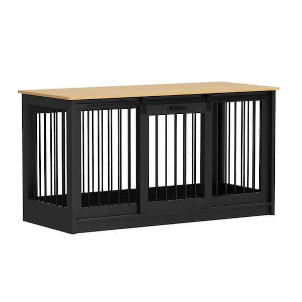 FUFU&GAGA Wooden Heavy-Duty Dog Pens, Large Dog Crate House with Sliding Door for Large Medium Small Dogs, Black