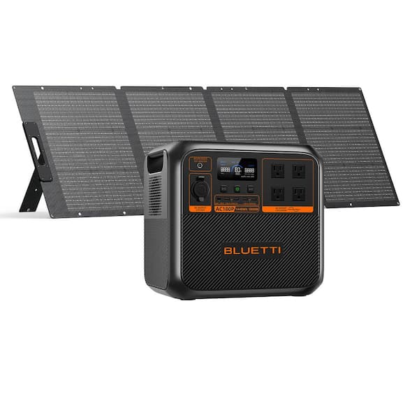 BLUETTI 1800W Continuous/2700W Peak Output Power Station AC180P Push Button Start LiFePO4 Battery Generator + 200W Solar Panel