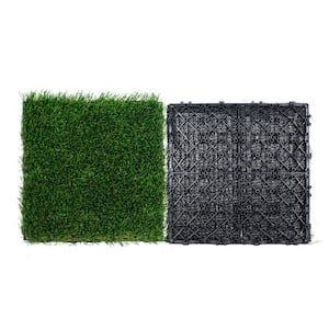 Artificial Grass Tiles Turf Deck Set 12 x 12 in. Synthetic Fake Grass Artificial Grass Interlocking Tiles (9 Pack) Green