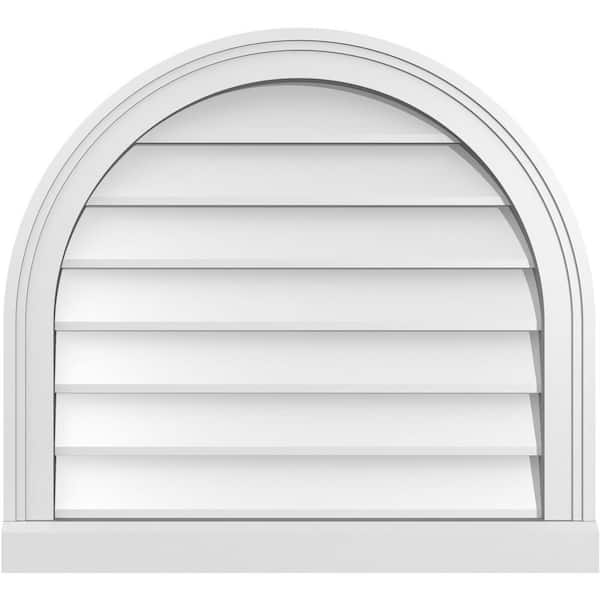 Ekena Millwork 24 in. x 22 in. Round Top Surface Mount PVC Gable Vent: Decorative with Brickmould Sill Frame