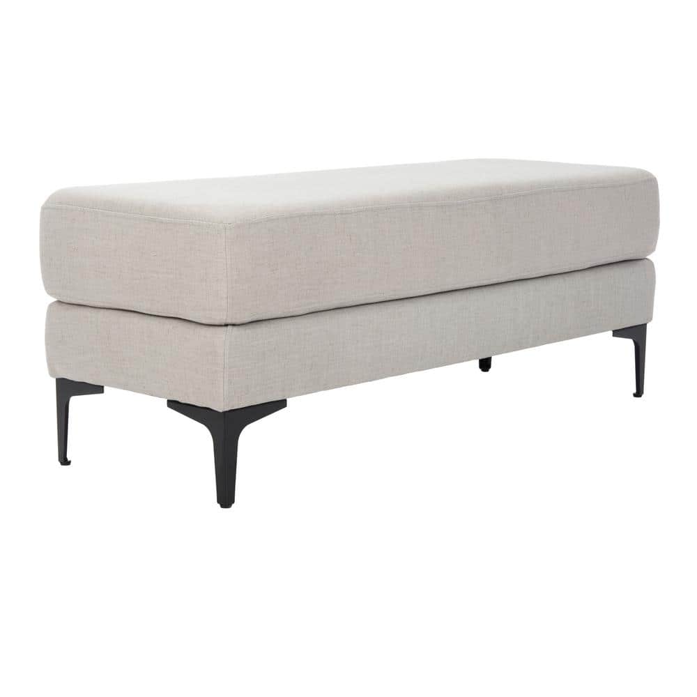 Elsie Transitional Light Grey Linen and Black Wood Bench