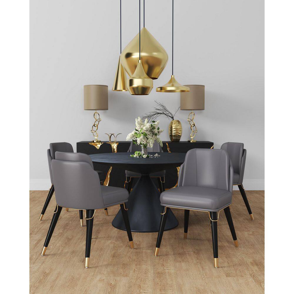 Estelle Pebble and Black Faux Leather Dining Chair Set