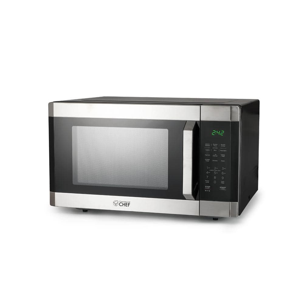Commercial CHEF 21.8 in. Width 1.6 cu. ft. Stainless Steel/Black 1100-Watt Countertop Microwave Oven, Silver