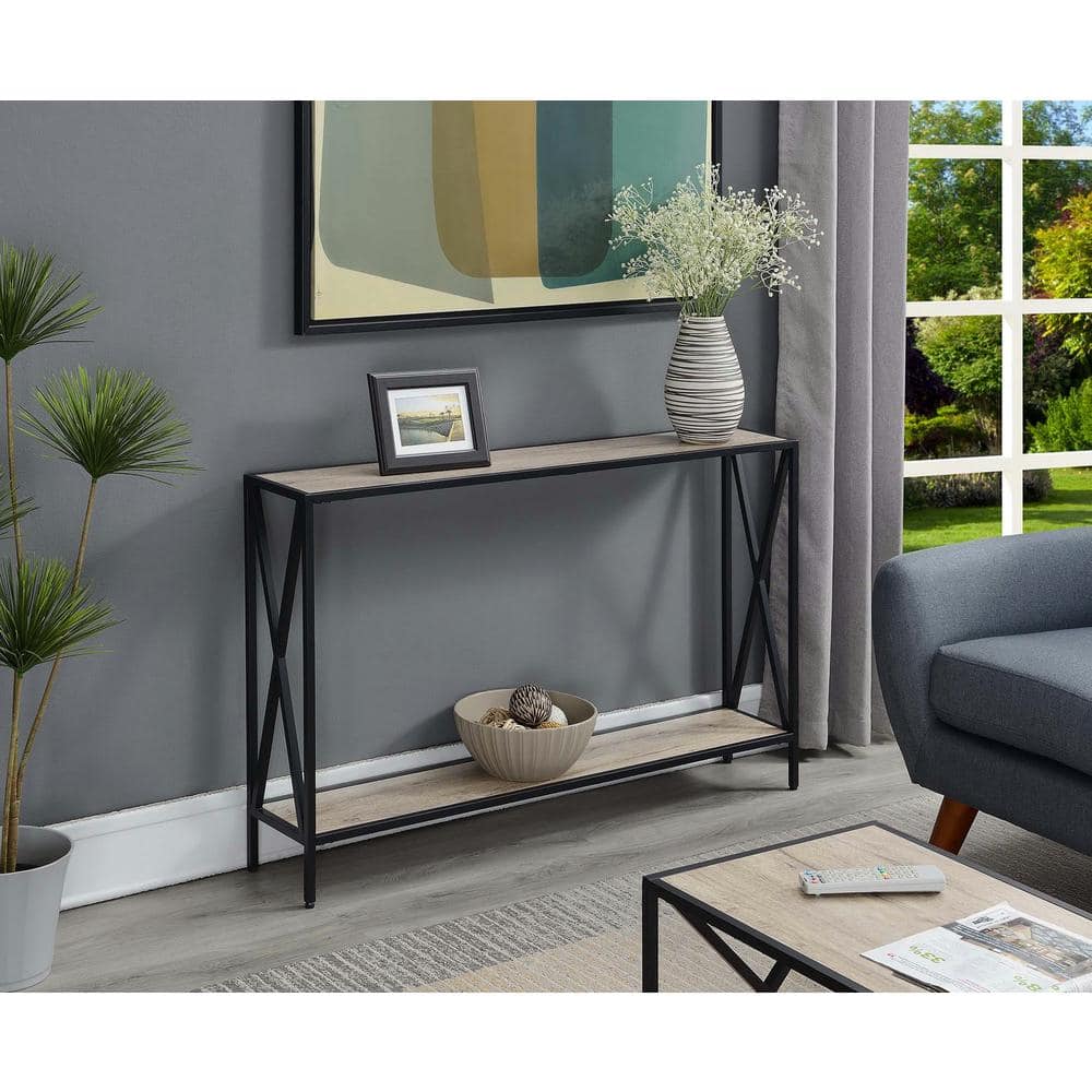 Tucson Sandstone and Black Console Table with Storage Shelf
