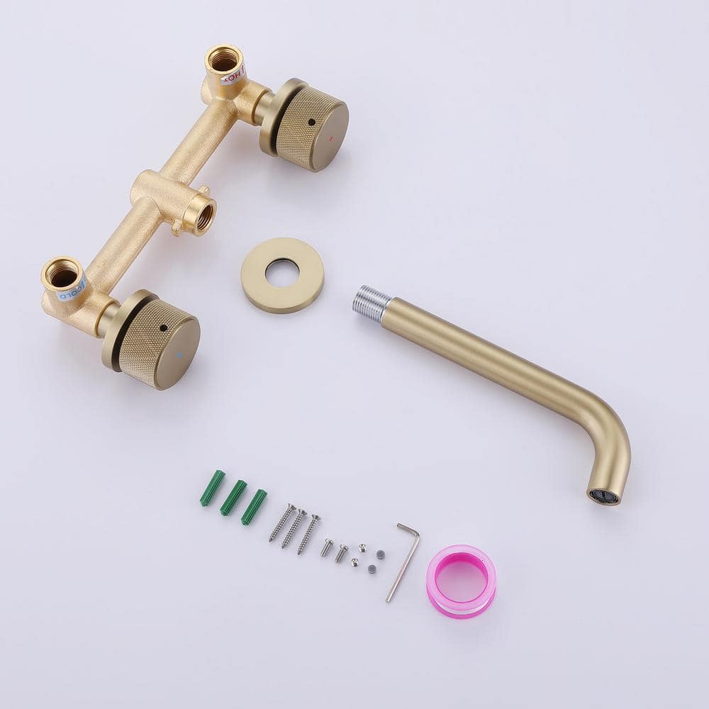 Brushed Gold Two-Handle Wall Mounted Bathroom Faucet