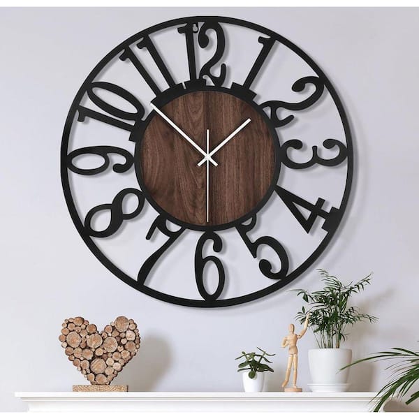 Modern Vintage Dark Brown Metal Non Ticking Silent Wall Clock