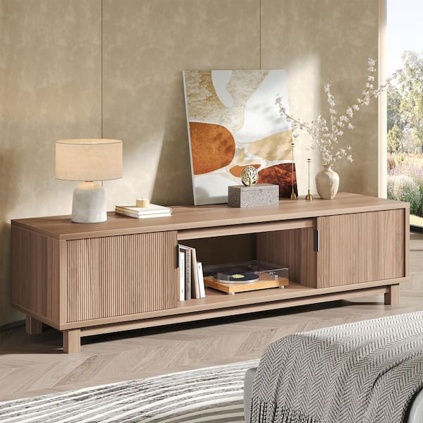 Bestier 70 in. Mid-Century Modern Mocha Wood TV Stand