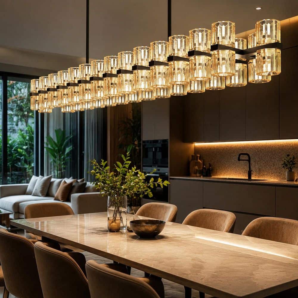 Briignite Modern 60-Light Rectangular Crystal Chandelier Black