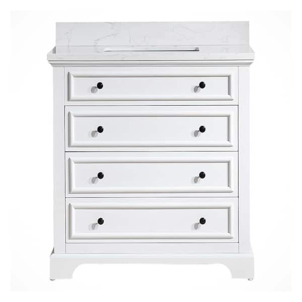 Boosicavelly 36 in. W x 22 in. D x 36 in. H Single Sink Freestanding Bath Vanity in White with White Carrara Marble Top
