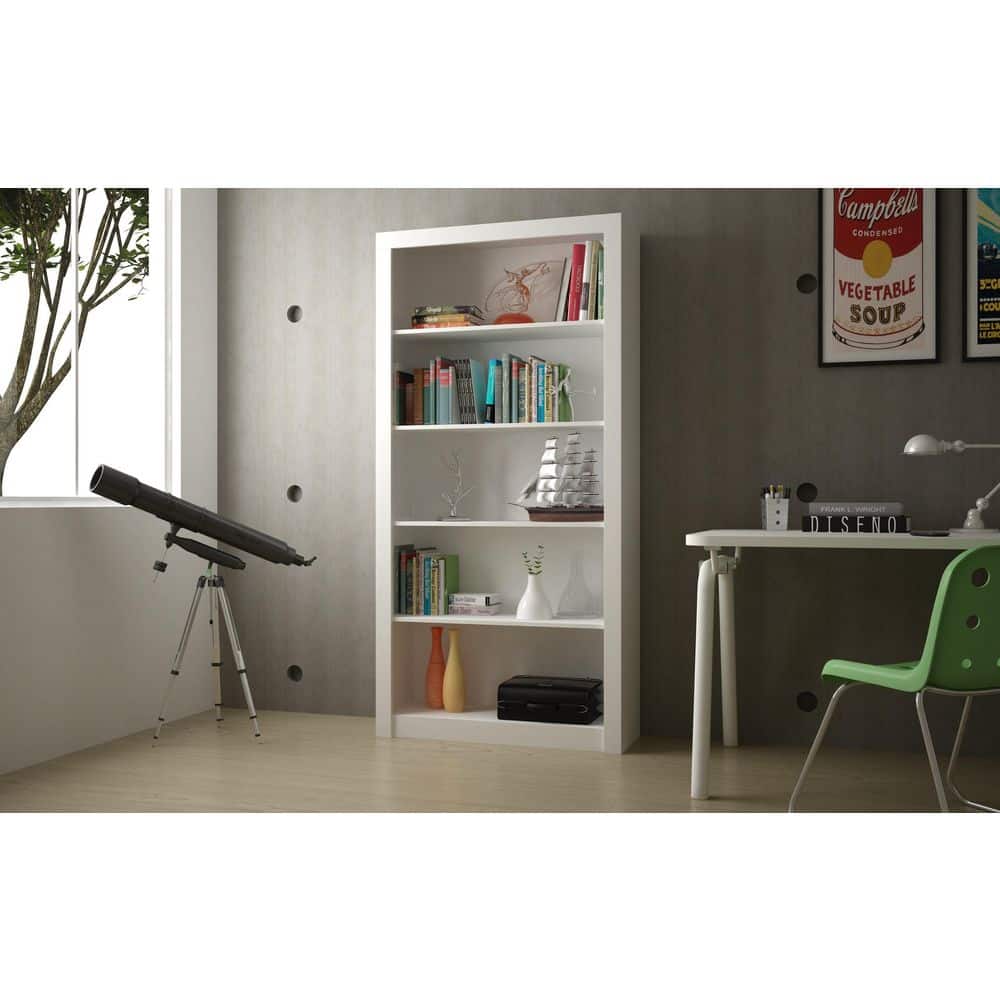 Modern White Wood 72'' High Rectangular Shelf Bookcase