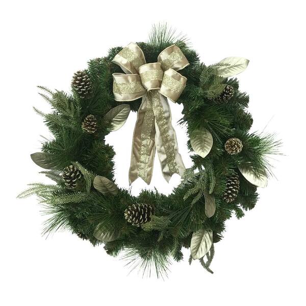 Home Decorators Collection 30 in. Unlit Glittery Artificial Christmas Wreath with Magnolia