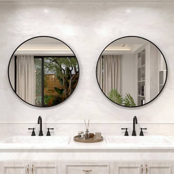 Vista 32 in. W x 32 in. H Round Framed Wall Bathroom Vanity Mirror in Matte Black