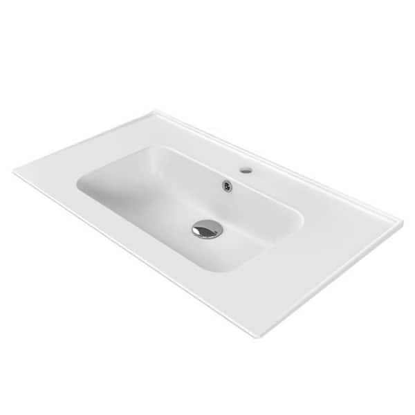 Nameeks Blue Rectangular Wall Mounted Bathroom Sink in White
