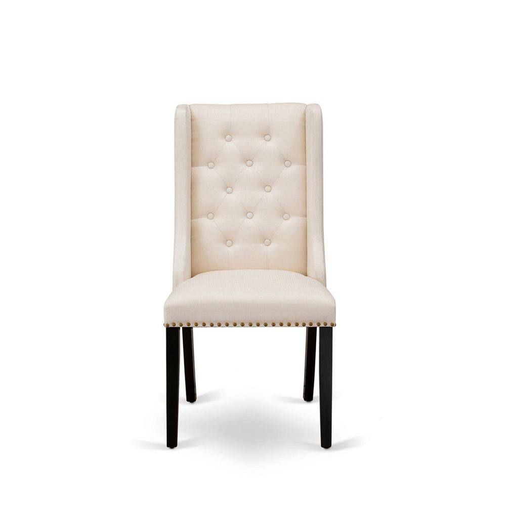 Cream Linen Upholstered Parsons Side Chairs with Black Wood Legs, Set of 2