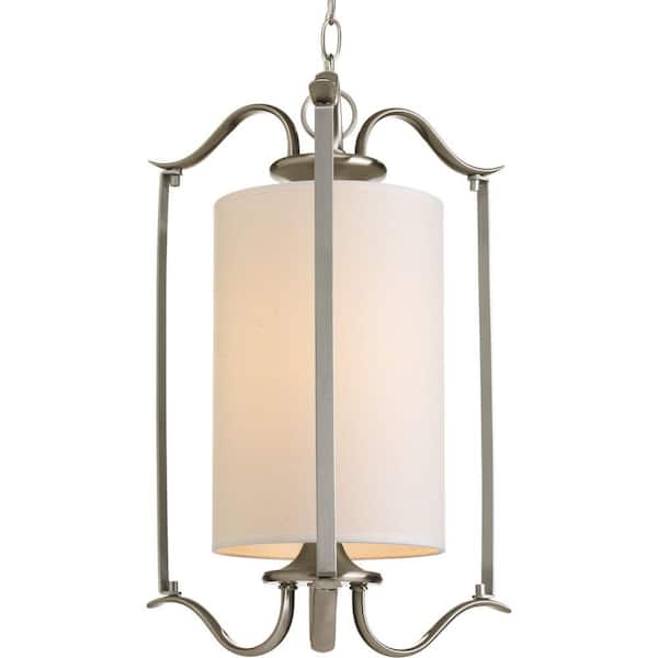 Progress Lighting Inspire Collection 1-Light Brushed Nickel Transitional Hanging Foyer Pendant with Beige Linen Shade