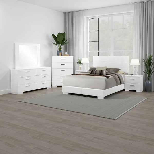 Sok 6-Piece White Wood Queen Size Bedroom Set with 2 Nightstand