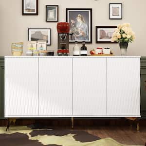 White 30.8 in. Height Accent Storage Cabinet, Dresser, Sideboard with Pressed Open Doors, 4-Shelves and Designed Surface