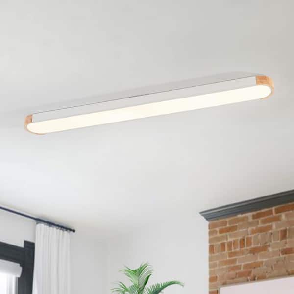 HUOKU Lumin 48 in.W Matte White Integrated LED Flush Mount Long Rectangular Ceiling Light Main Lighting for KitchenBathroom