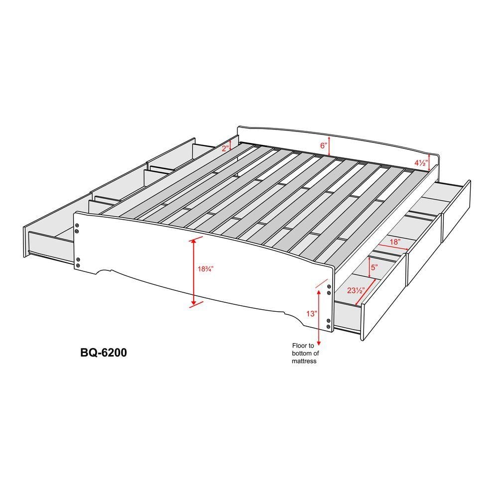 Queen Pine Wood Frame Platform Bed with Storage Drawers
