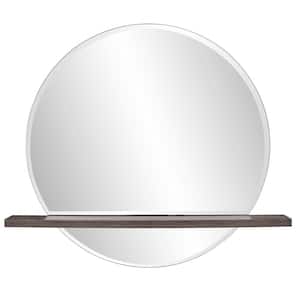 Medium Round Gray Wood Stain Beveled Glass Modern Mirror (32 in. H x 36 in. W)