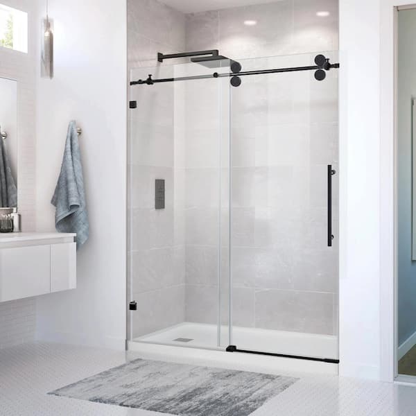 ANGELES HOME 56-60 in. W x 76 in. H Frameless Sliding Shower Door w/ 3/8 in Clear Tempred Glass,Stainless Steel Hardware,Matte Black