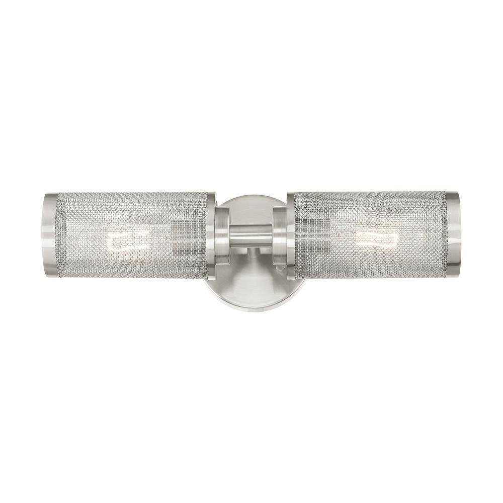 Brushed Nickel 2-Light Wall Sconce with Stainless Steel Mesh Shade