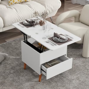 Modern 21.6 in. White Square MDF Multifunctional Lift Top Coffee Table with Drawer and Hidden Storage