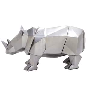 Silver Polystone Rhino Sculpture