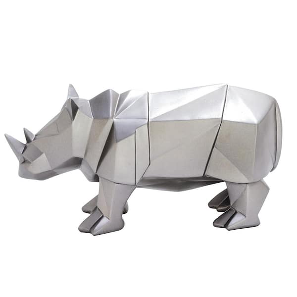 Litton Lane Silver Polystone Rhino Sculpture