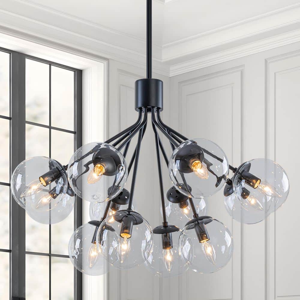Torbone 12-Light Matte Black Modern Industrial Branch Clear Glass Globes Chandelier price history on PriceWatchPro