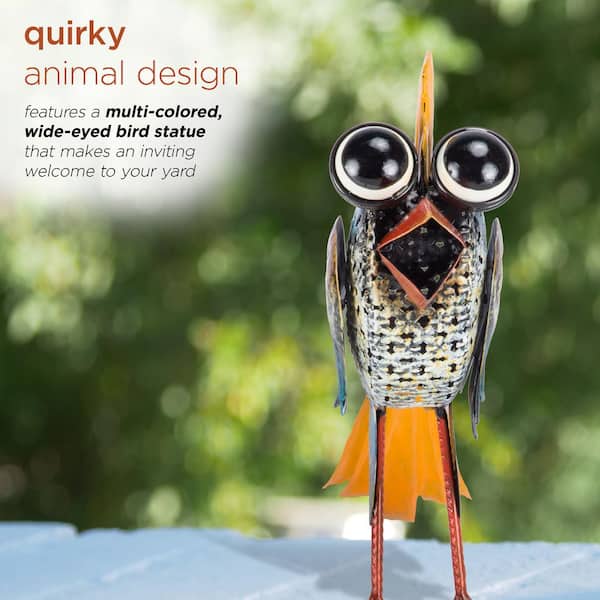 Alpine Corporation 11 in. Tall Outdoor Metal Wide-Eyed Bird