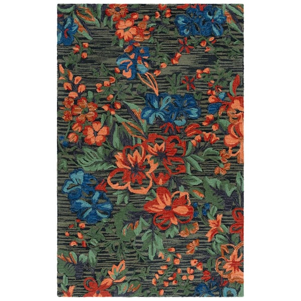 Jardin 6 ft. x 9 ft. Blue/Orange Floral Modern Area Rug