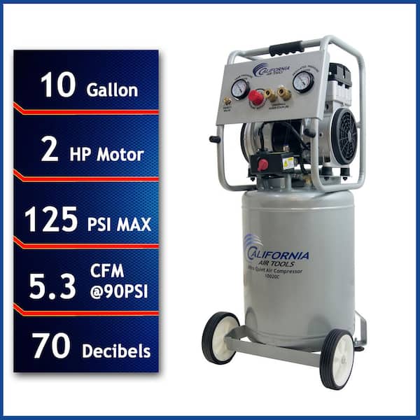 California Air Tools 10 Gal. 2.0 HP Ultra Quiet and Oil-Free Electric Air Compressor with Auto Drain Valve