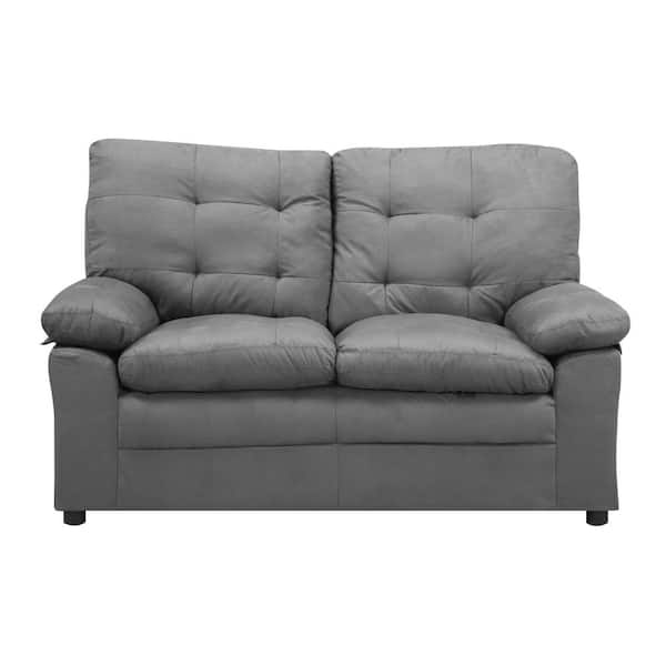Dwell Home Inc Grayson 60 in. Gray Tufted Back Microfiber 2-Seat Loveseat