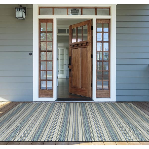 Monaco Marbella Ivory-Sand-Azure Blue 6 ft. x 9 ft. Indoor/Outdoor Area Rug