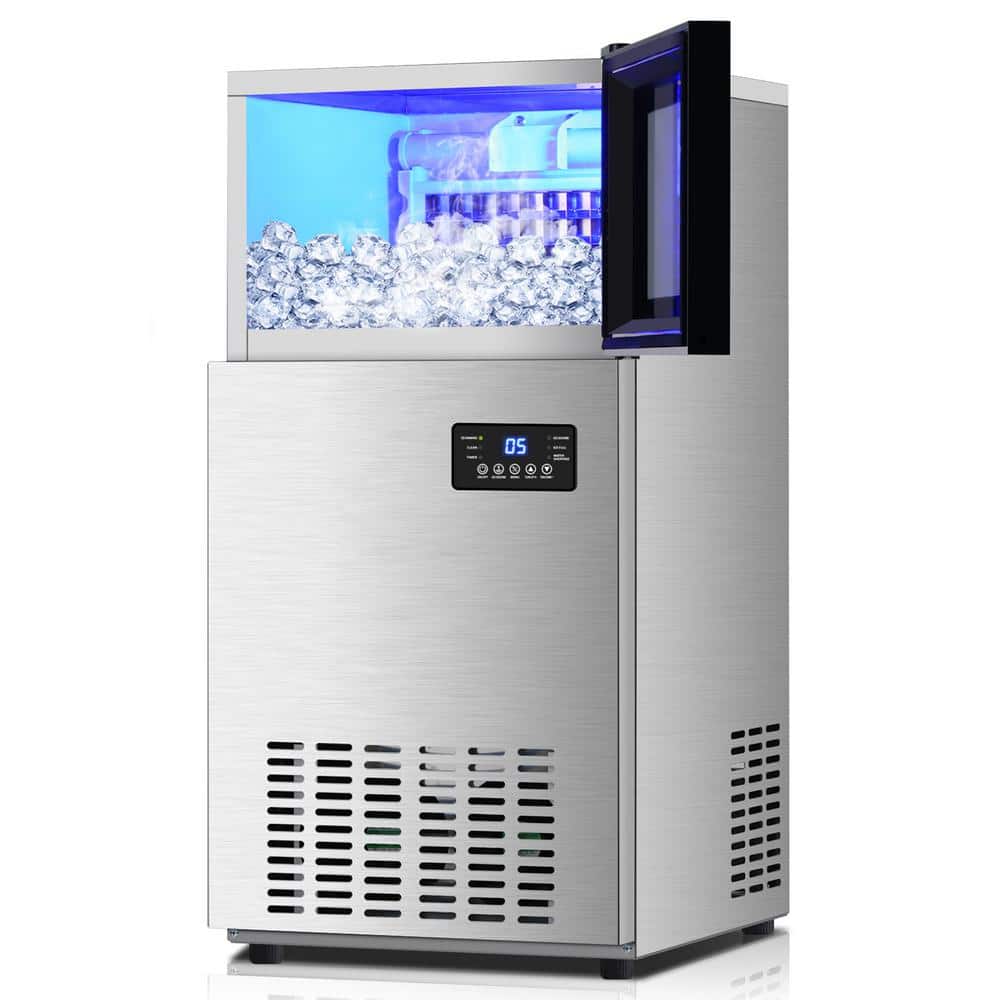 Hooure 140 lb. 24 H Ice Machine Auto Clean Freestanding Ice Maker Machine with 35 lbs. Storage Bin, Stainless Steel, Silver