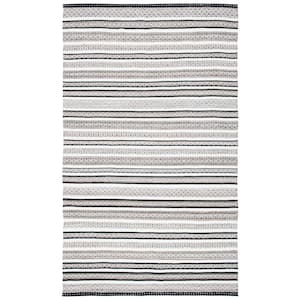 Striped Kilim Black Ivory Doormat 3 ft. x 5 ft. Native American Area Rug