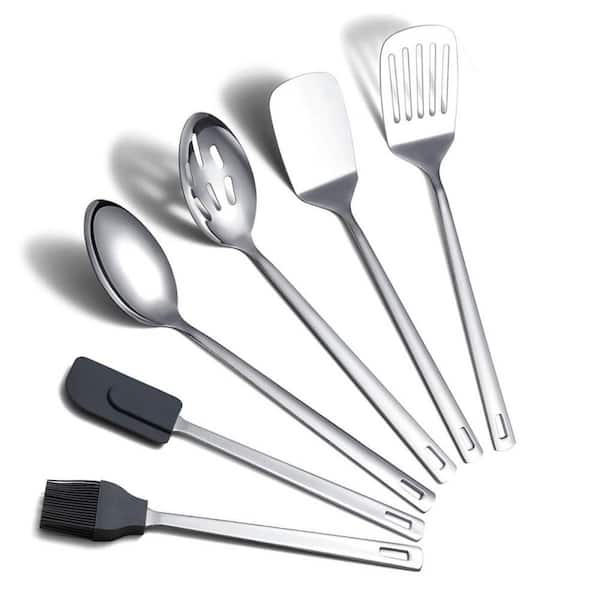 Stainless Steel Cooking Spatula Set with Non-Stick and Heat Resistant for Cooking and Kitchen Tools, Silver (6-Pack)