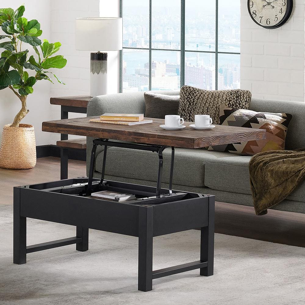 Pomona Rustic Natural Pine Wood and Metal 4-Piece Coffee Table Set