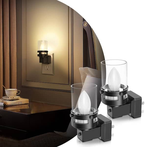 Candle Night Light Plug in 2-Pack with Dusk to Dawn Sensor, 3000K Warm White LED for Kids, Hallway, Bathroom, Bedroom