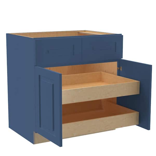 Home Decorators Collection Grayson 33 in. W x 24 in. D x 34.5 in. H Assembled Plywood Base Kitchen Cabinet in Mythic Blue with 2ROT Soft Close