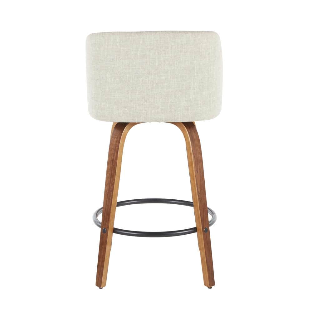 Mid-Century Cream and Black Swivel Counter Stool with Wood and Metal